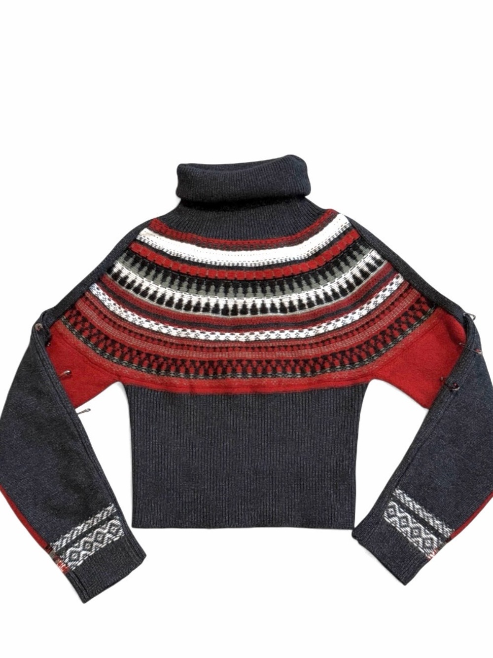 AKIRA Women’s Fair Isle Turtleneck Knit Pullover Sweater Navy Red Size XL